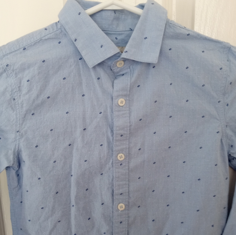 💫Zara Boys Collection Long Sleeve Button Up Collared Textured Shirt Blue